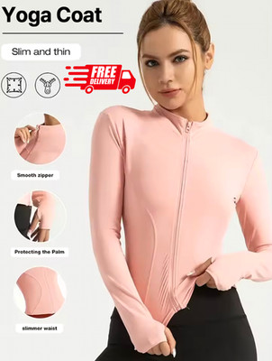 Damen Fitness Jacke Langarm Schnelltrocknend Sport Top Pilates UV Schutz eng