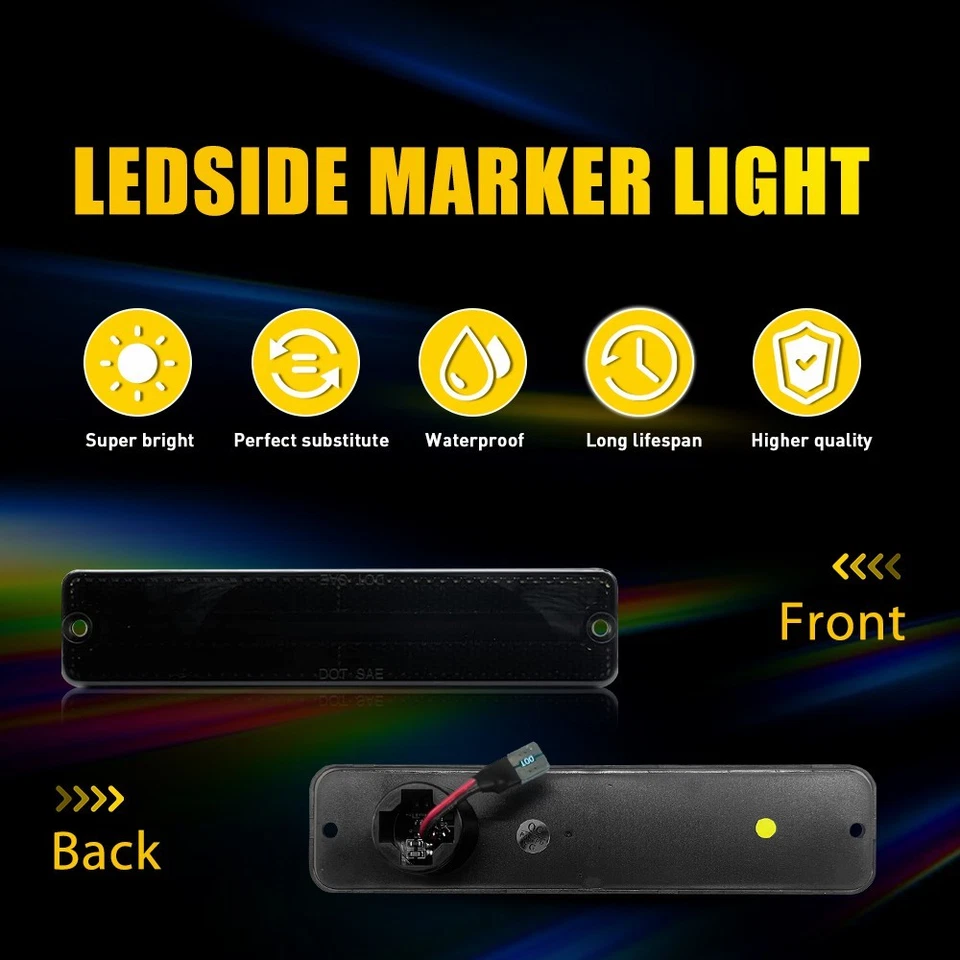 Luz LED para guardabarros lateral ámbar lente ahumada para camioneta Jeep J10 J20 1974-83 H Foto 2 de 4