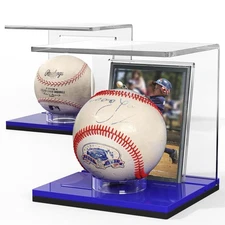 NIUBEE Baseball Display Stand and Card Holder, Acrylic Baseball Stand with Blue