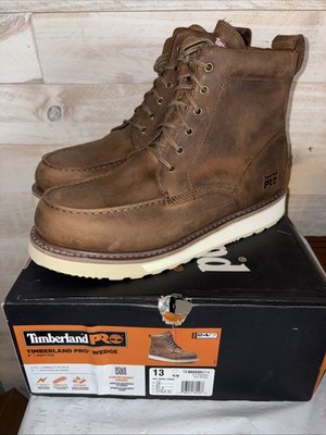 Timberland Pro Wedge 6'' Soft Toe Moc-Toe Work Boots - Brown - US size 13 wide