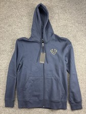 True Religion Hoodie Mens Medium Blue Full Zip Fleece Sweatshirt World Tour