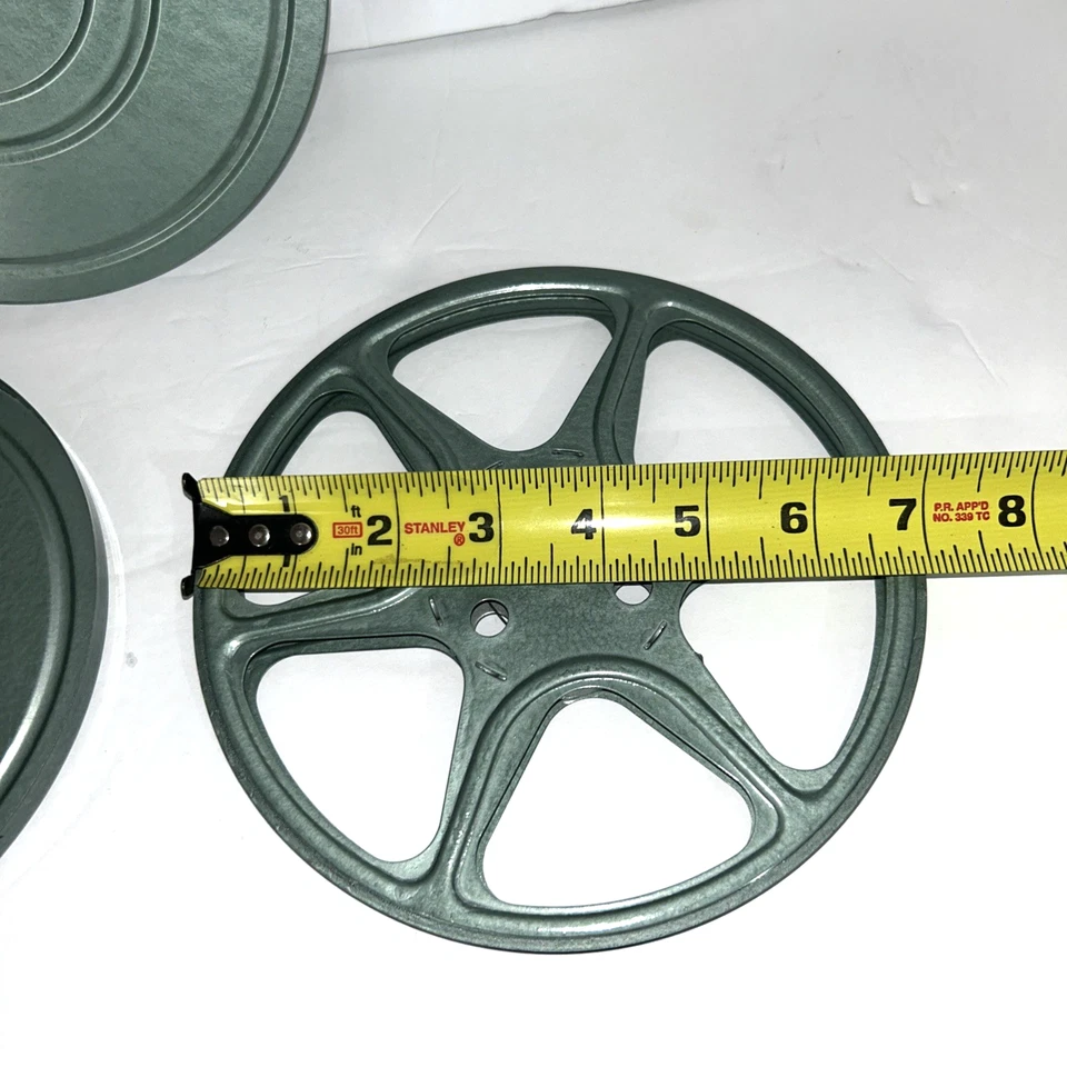 "Carrete de película metálica vacío vintage de 8 mm 7"" y estuche proyector de películas para el hogar azul grisáceo" Foto 2 de 4