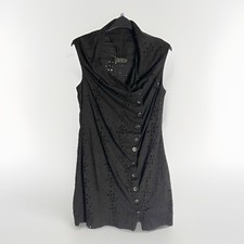 Allsaints Nanette Dress Broderie Anglais Black Asymmetric Button Down Uk 14