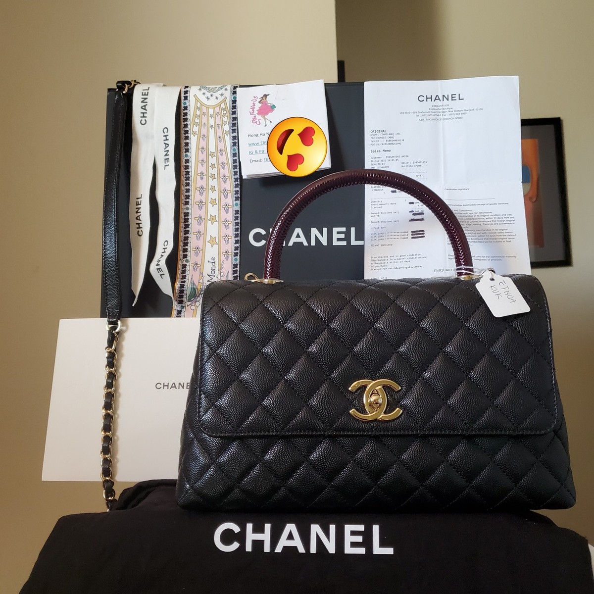 シャネル COCO Chanel Coco Handle Black Ca.viar gold hw bag Bag Receipt Chip Code