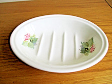 Hadida Soap Dish Pink Rose design 1980s English Bone China Bathroom Cloakroom