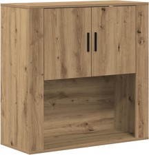 Image of Medium Oak Storage Cabinet with Dual Doors & Spacious Shelf - Easy Assemble