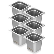 VEVOR  6 Pack Hotel Pans,1/6 Size Anti-Jam Steam Pan,0.8mm Thick Stainless Steel
