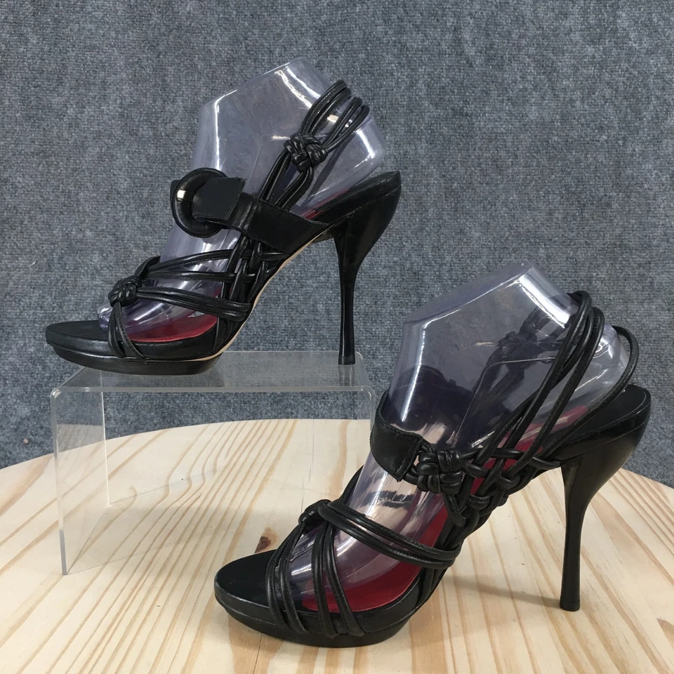 Sandalias Max Studio para mujer 9 M negras Xilinhot cuero con tiras tacones altos informales Foto 2 de 4