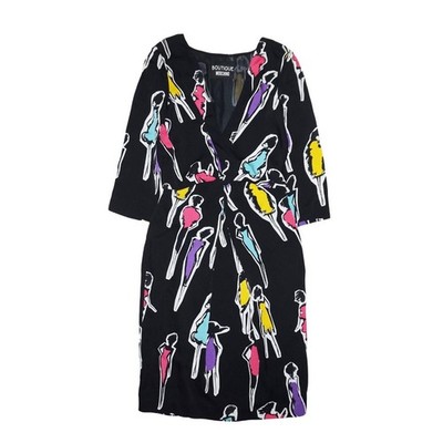 Boutique Moschino Print Black Dress Art Size 40 US6 M Unused New cache-coeur