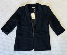 NWT JODIFL Black Ruched 3/4 Sleeve Blazer Jacket Open Front Small