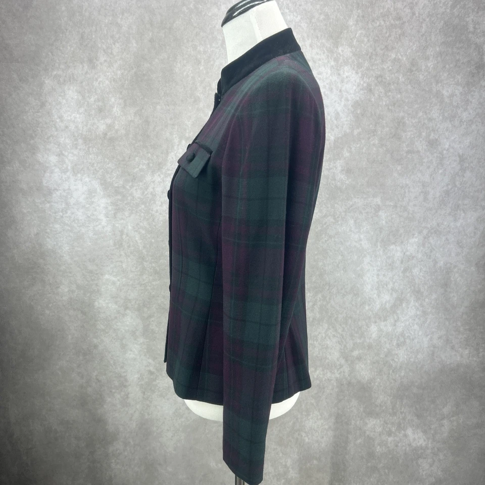 Le Suit 女式 4 绿色紫色格子西装外套天鹅绒纽扣行政职业 — 第 4/4 张图片