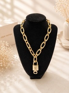 Authentic Authentic Louis Vuitton Gold Padlock with Unbranded Gold Plated Necklace