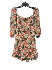Express Blush Floral Square Neck Dress Green Leaf Off The Shoulder Sz M