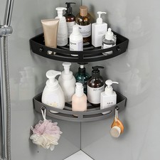 Corner Shower Shelf Plastic Wall Mount No Drill Rack Bathroom Storage Holder   