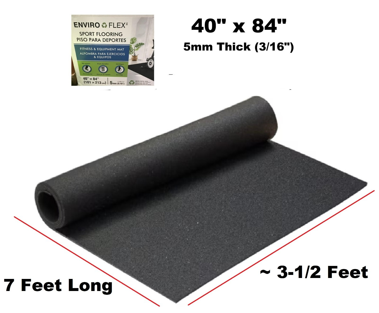 7ft GYM Rubber Floor Mat Roll Exercise Yoga Home Flooring Fitness Garage Peloton