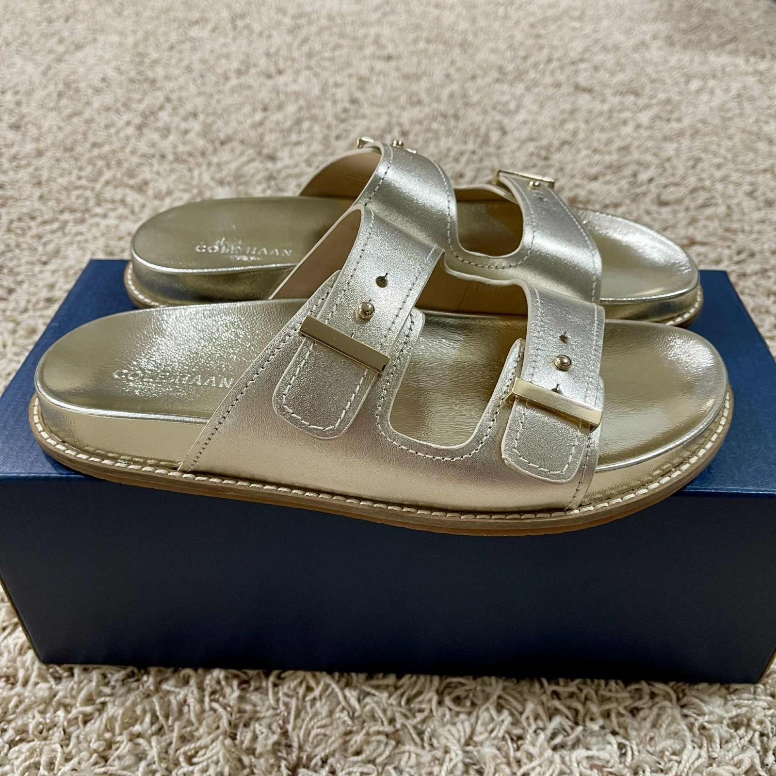 Cole Haan Women's Marisol Footbed Sandals Shoes Gold, Choose Size 8 or 9 (New)