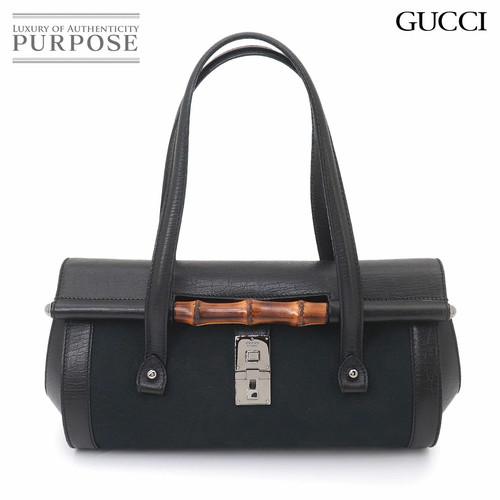 Gucci Bamboo GG Canvas Leather Handbag Black Used