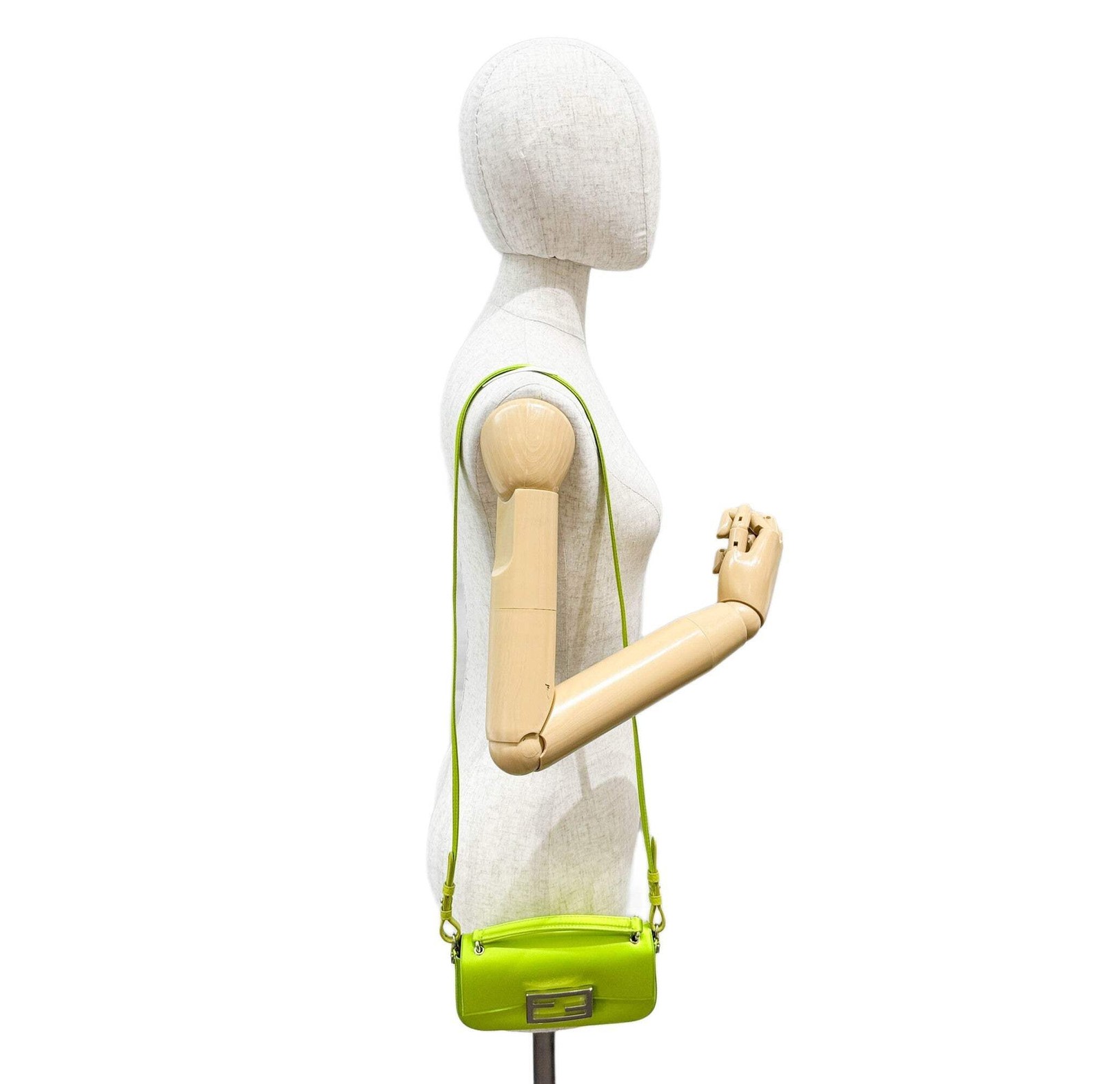 FENDI Mini Baguette Green Satin Two Way Bag thumbnail 3