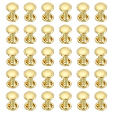 50 Set Double Cap Leather Rivets 6x8mm Round Cap Metal Studs Gold