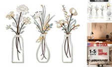 Hganxiu 3 Pieces Metal Flowers Wall Art- Rustic Farmhouse Decor Minimalist