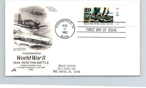 S07-3476, WWII 50TH ANNIV., JAPAN INVADES ALEUTIAN ISLAND, ARTCRAFT FDC