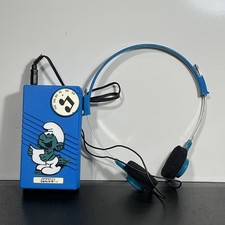 VINTAGE 1982 SMURFS AM RADIO WITH HEADPHONES TESTED HAS POWER