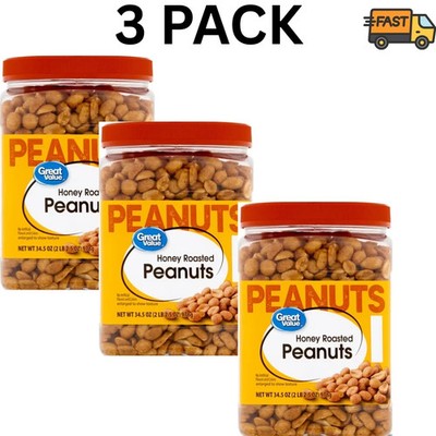 (3 pack) Honey Roasted Peanuts 34.5 Oz Containers Crunchy Sweet Salty Snack Nuts