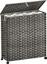 Toilet Paper Storage Basket with Lid and Wheels Rattan Toilet Paper Holder
