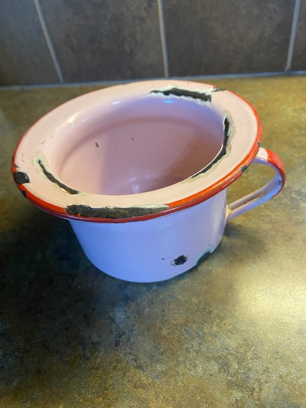 Vintage 1930s(?) Pink w/Red Trim Porcelain Child's Chamber Potty. 5.5"x3"