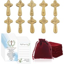 90 Pack Mini Wood Holding Hand Crosses with Christian Quotes, Velvet Bags and
