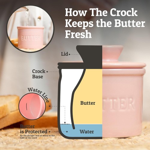 Elegant Pink Ceramic French Butter Crock with Airtight Seal - Keep Butter Soft - Picture 6 of 9