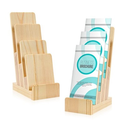 2 Pack Pine Wood Brochure Holder 4×6 Inch Literature Holder 4-Tier Countertop...