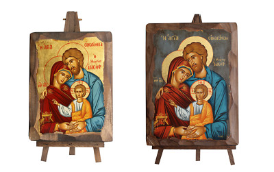 Holy Family Handmade Byzantine Icon on Canvas with Gold Leaf Natural ...