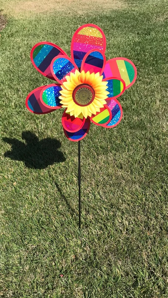 Rainbow Sparkle Double Flower pinwheel spinner - Image 3 of 4