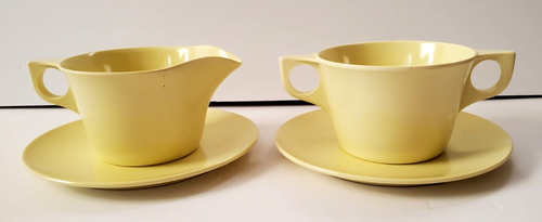 Vintage Set Texas Ware Melemac Sugar Creamer Set Butter Yellow Melamine - Picture 3 of 11
