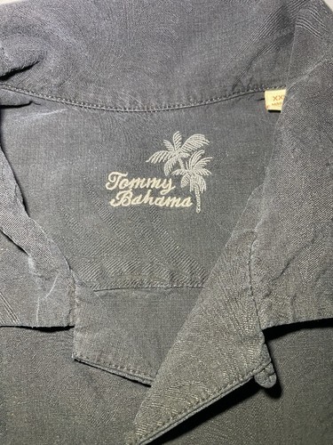 Camisa Tommy Bahama Para Hombres Negra 100% Seda Manga Corta Estampado Palmera 2XL XXL - Imagen 4 de 11
