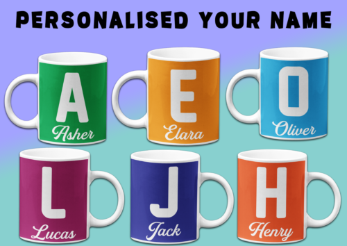 Personalised Custom Printed Your Name Mug Initial Coffee Tea Breakfast Gifts - Foto 1 di 12