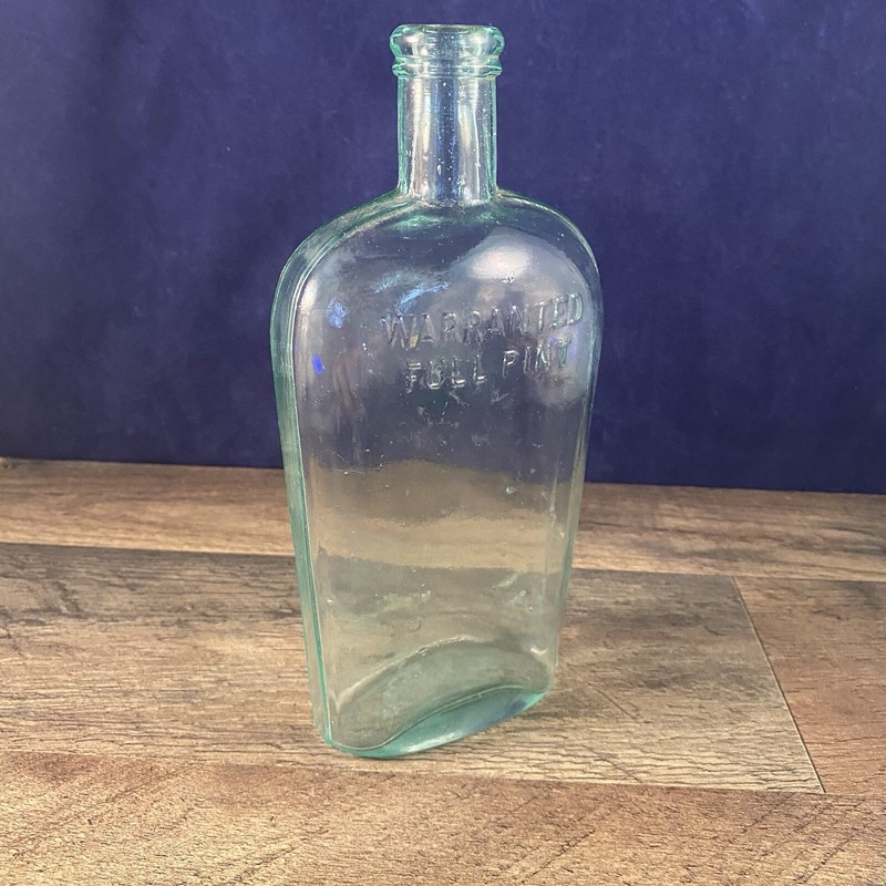 Warranted Full Pint Clear Glass Bottle Blue Tint 4"L x 2"W x 8"H Liquor