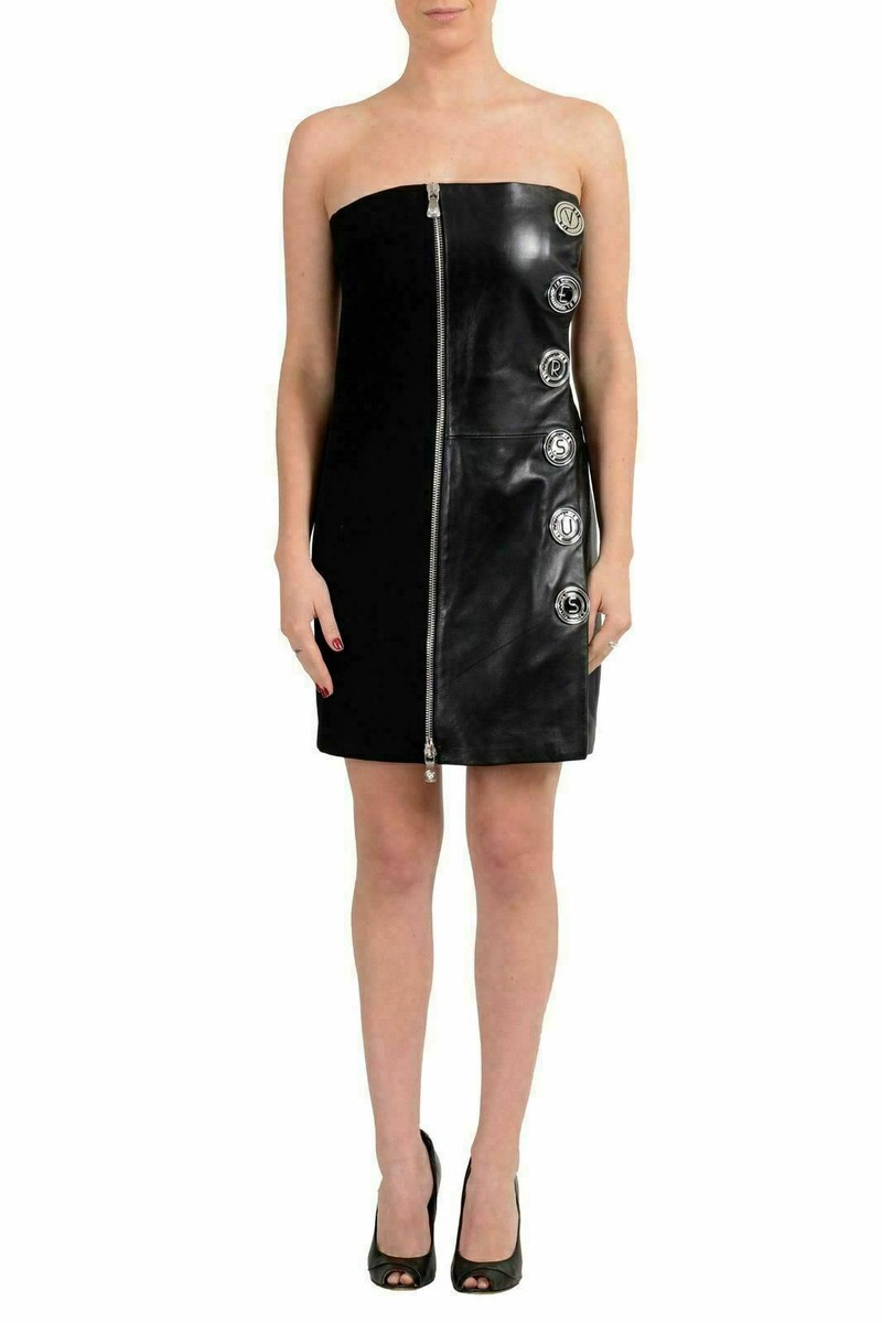 versace leather mini dress Versace Embellished Leather Mini Dress, Female, Black, 38
