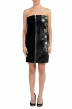 Versace Versus Women's Leather Black Embellished Strapless Mini Dress US 6 IT 42
