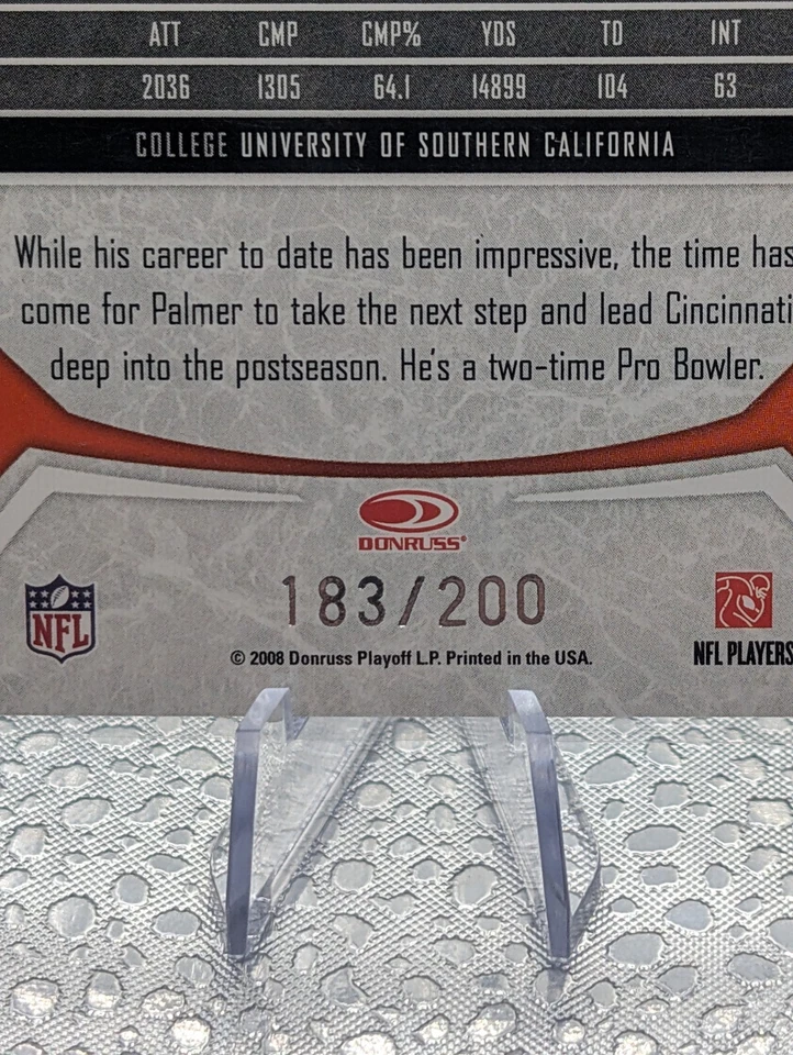 2008 Donruss Gridiron Gear Carson Palmer #183/200 Gold Foil Cincinnati Bengals  - Image 3 of 3