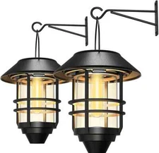 2 Pack Security Solar Hanging Lanterns Outdoor, Solar Wall Lights Outdoor, Solar