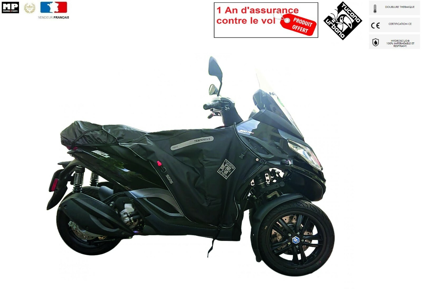 Tablier Tucano Urbano Piaggio MP3 Hpe 300 : bâche couvre-jambe doublée de qualité