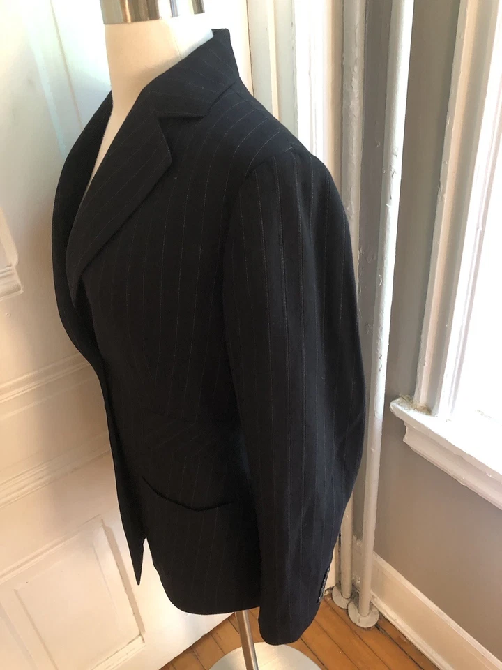 CHAQUETA A RAYAS ANNE KLEIN VINTAGE AZUL MARINO - HOMBRERAS - CINTURA PERFECTA AJUSTADA - TALLA 8 Foto 3 de 4