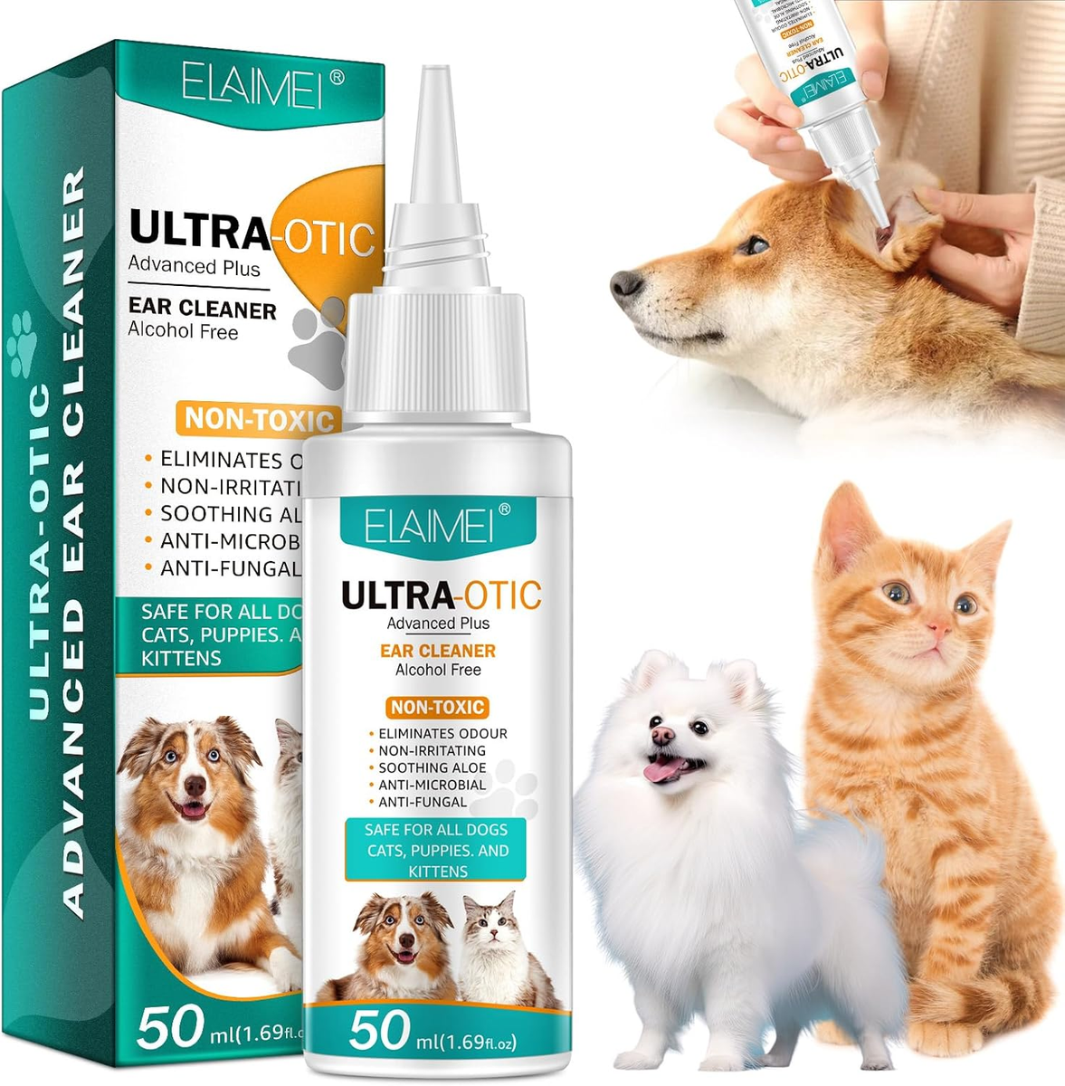 Ear Cleaner for Dogs, 50Ml Dog Ear Drops, for Dogs Yeast Infection