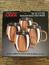 Oggi Copper Moscow Mule Shot Mug Set of 4 Bar Ware Wedding Favors Gift Set