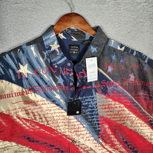 Cotton Trader Sport Shirt Men 2XL Red Blue Stars USA July 4th Patriotic Flag NWT - Picture 3 of 10