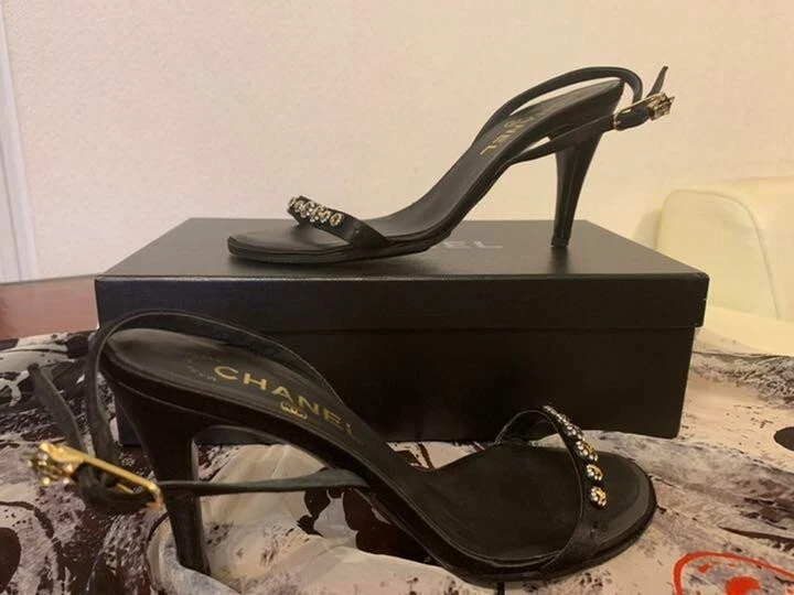 CHANEL Sandals Mule Black Star Motif Rhinestone EU 37.5 US 6.5 24cm