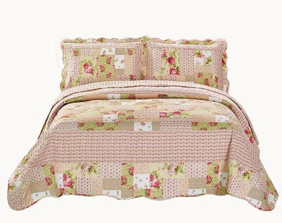 Linen Plus Full\/Queen 3pc Over Size Quilted Bedspread Set Reversible Floral Patc  eBay