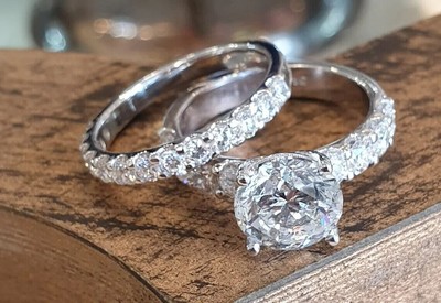 4.00 Ct Round Lab-Created Diamond Engagement Ring Set 14K White Gold Plated